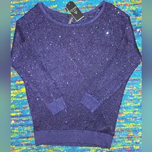 NWT Guess Gleam‎ color says midnight iris. navy with sequins sweater. Size small